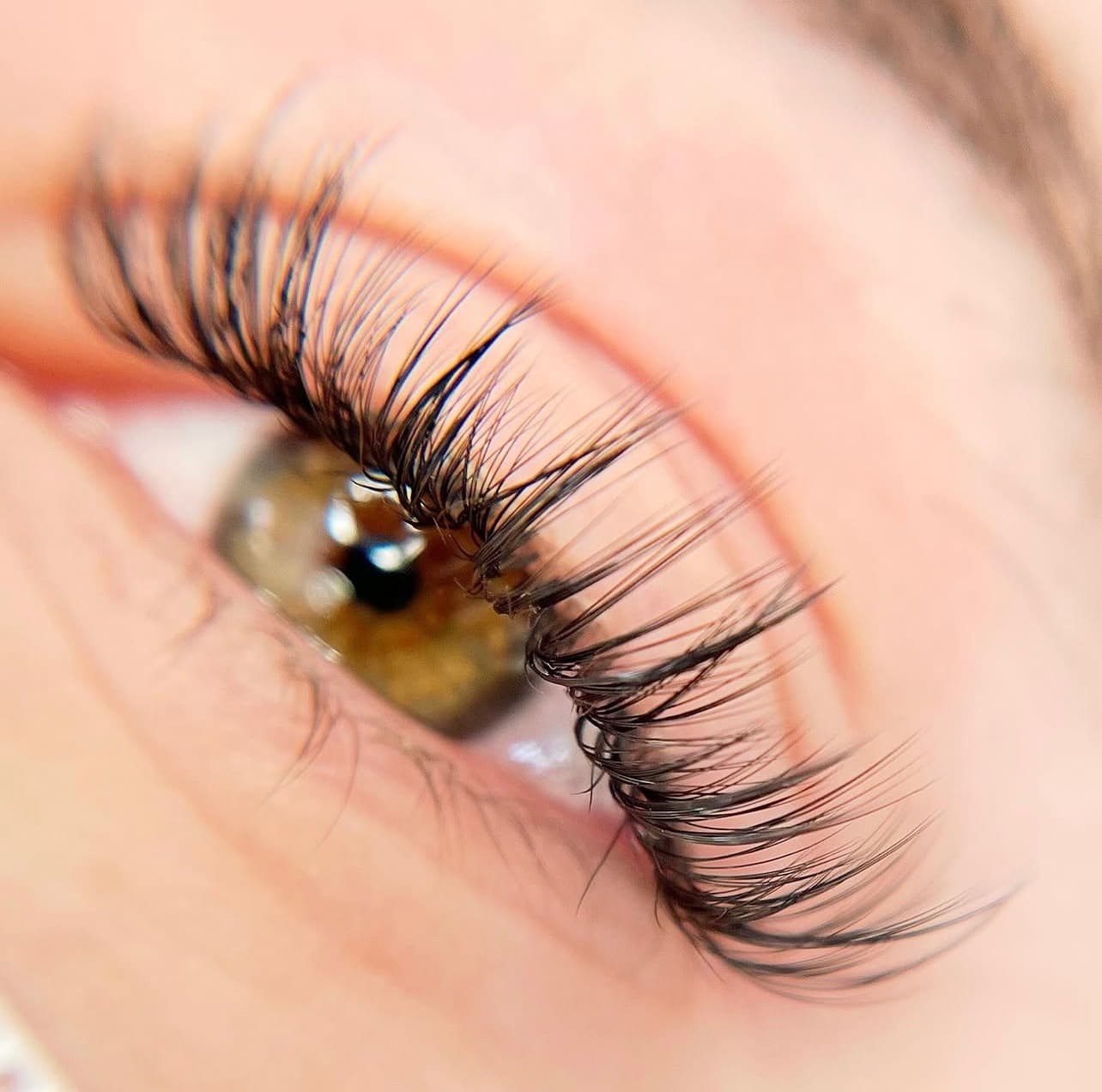 Close-up of a client’s lifted, defined lashes